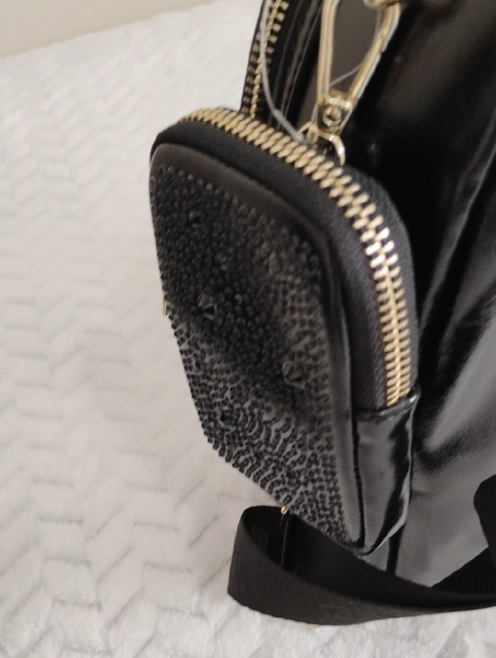 Steve Madden Black Faux Leather Mini Backpack with Gold Hardware - Picture 4 of 6